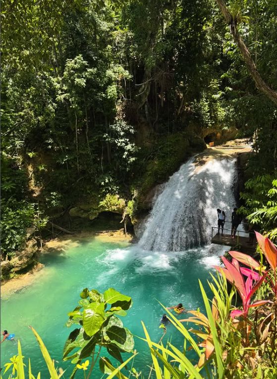 The rope swing above the deep pool at the Blue Hole, Jamaica