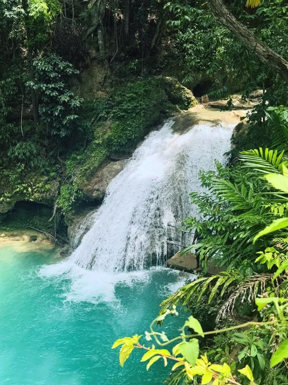 Turquoise water in the terraced pools of the Blue Hole, Jamaica